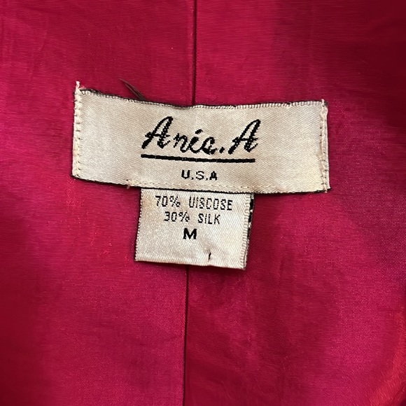 Vintage ANIS.A kimono cardigan blue, gold embroidery magenta lining M - Picture 10 of 11